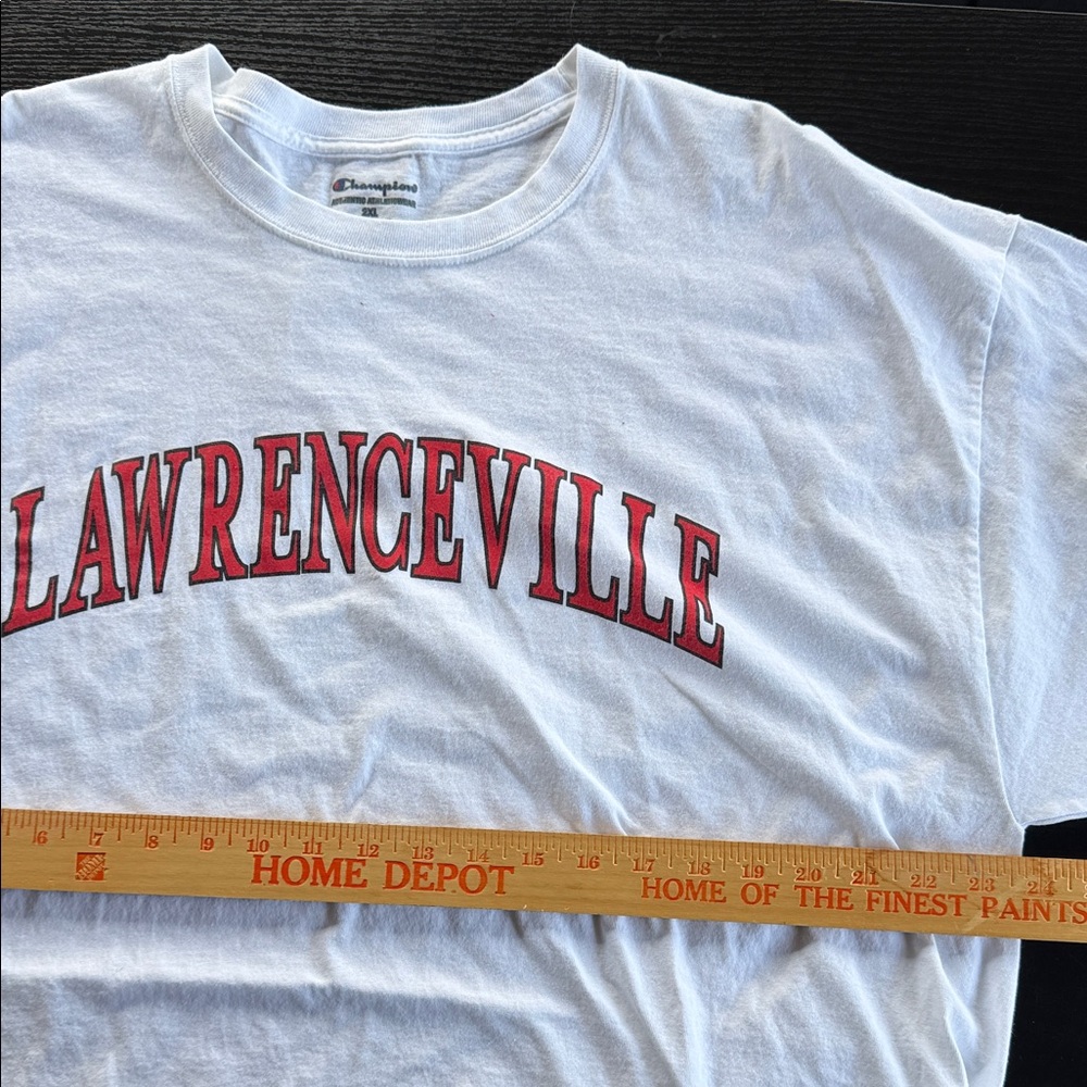 Champion White Tee with Red Lawrenceville Print
Mens 2 XL